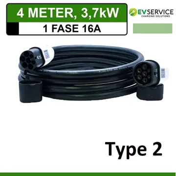 Laadkabel Type 2 4 meter 16A - Recht
